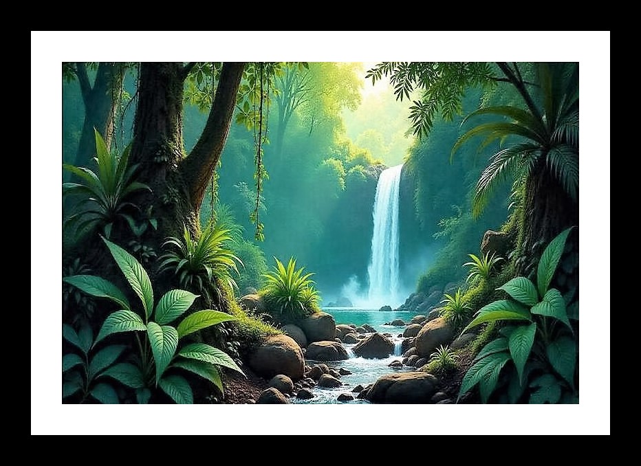 Rainforest Waterfall Portrait: Lush Green Beauty Photo Frame With Photo, Wall Hanging Art, Wall Decor, Home Decor, Picture Frame | Size: 8 x 12 inches