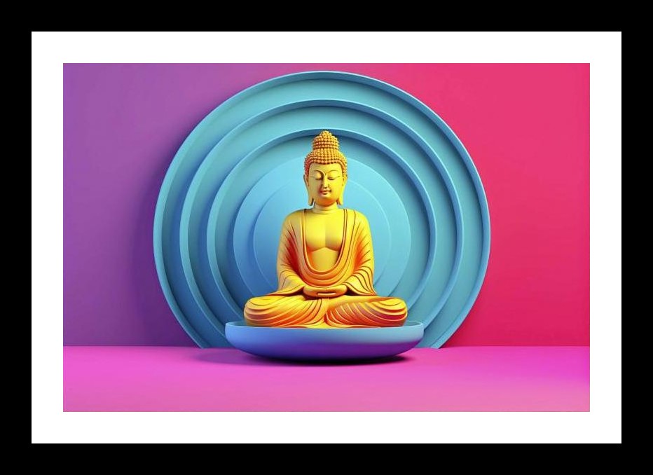 Golden Buddha Serenity - Radiant Circle of Enlightenment. Wall Art, Interior Accents, Framing Solutions, Residential/Commercial Decor, Premium Gifts | Size: 8 x 12 inches