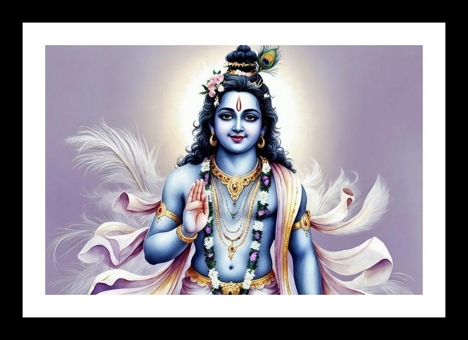 Radiant Lord Krishna Portrait: Blessings in Art Wall Art, Interior Accents, Framing Solutions, Residential/Commercial Decor, Premium Gifts | Size: 8 x 12 inches