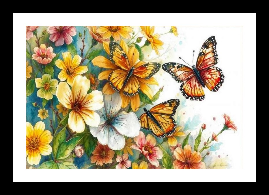 Watercolor Floral Butterfly Portrait - Photo Frame With Photo, Wall Hanging Art, Wall Decor, Home Decor, Picture Frame | Size: 8 x 12 inches