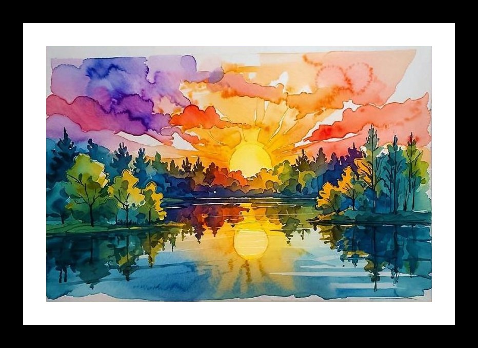 Sunset Lake Reflection: A Picturesque Portrait. Wall Art, Interior Accents, Framing Solutions, Residential/Commercial Decor, Premium Gifts | Size: 8 x 12 inches