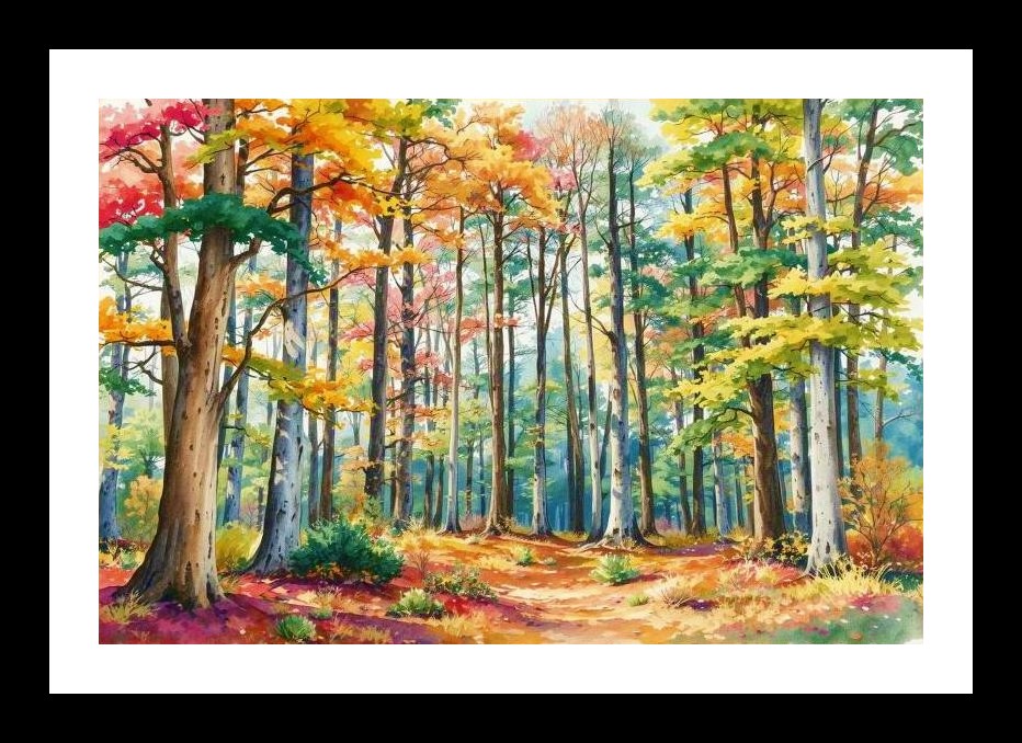 Autumn Forest Path Portrait - Sunlit Beauty Wall Art, Interior Accents, Framing Solutions, Residential/Commercial Decor, Premium Gifts | Size: 8 x 12 inches