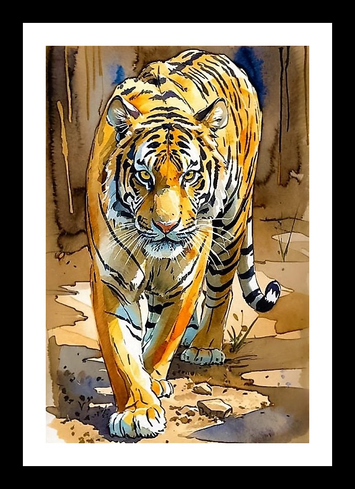 Majestic Tiger Watercolor Portrait - Stunning Wall Art! Photo Frame With Photo, Wall Hanging Art, Wall Decor, Home Decor, Picture Frame | Size: 8 x 12 inches