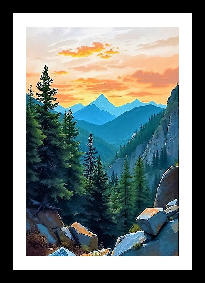 Sunset Mountain Vista: Stunning Landscape Portrait. Wall Art, Interior Accents, Framing Solutions, Residential/Commercial Decor, Premium Gifts | Size: 8 x 12 inches
