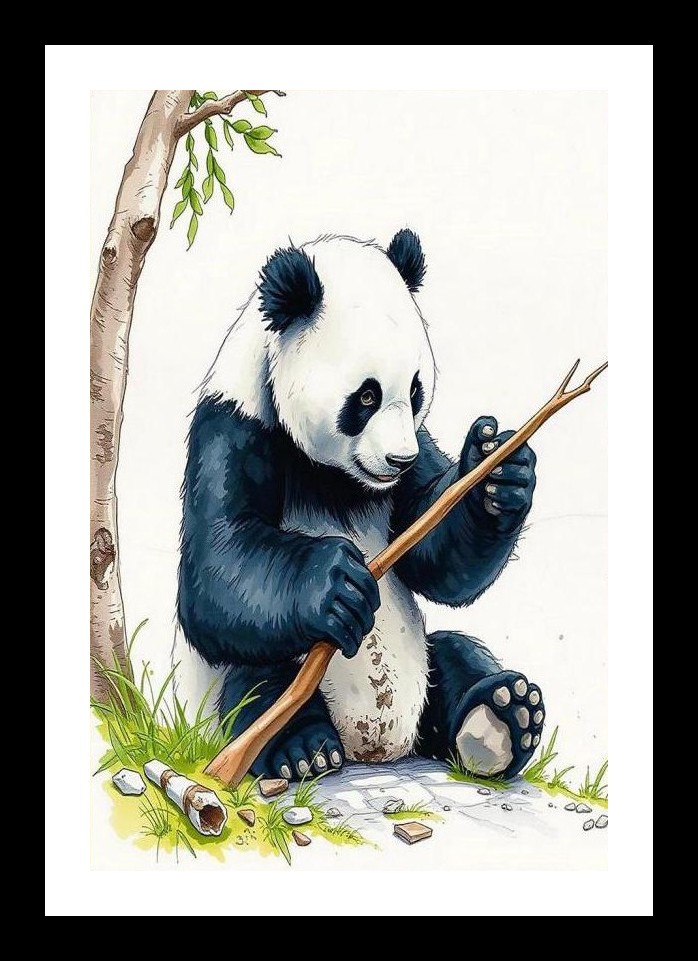 Panda's Woodland Workshop: A charming portrait of playful ingenuity. Wall Art, Interior Accents, Framing Solutions, Residential/Commercial Decor, Premium Gifts | Size: 8 x 12 inches