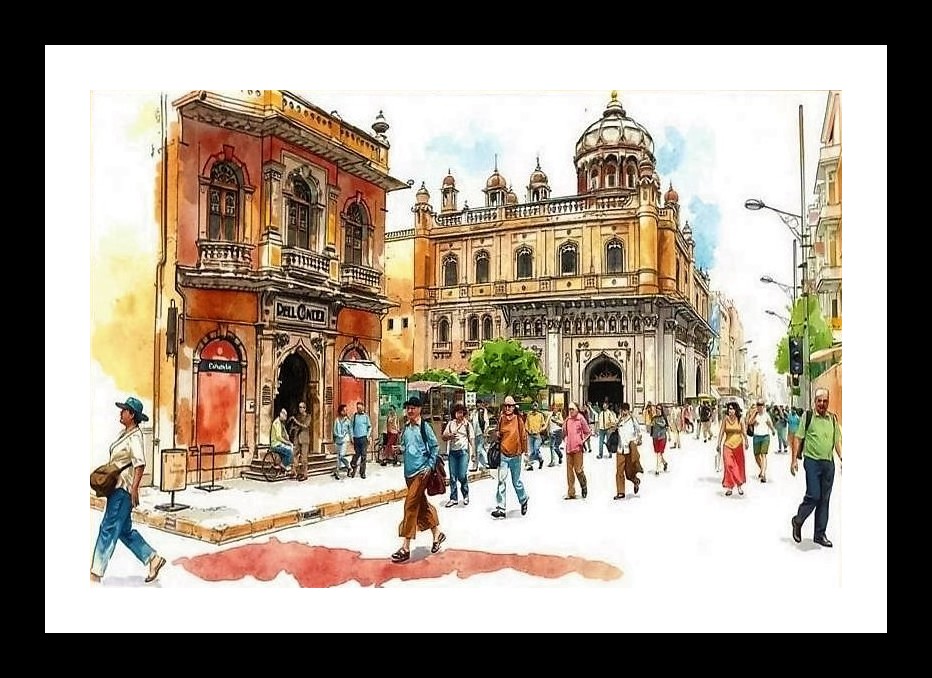 Watercolor Street Scene Portrait - Vibrant City Life Wall Art, Interior Accents, Framing Solutions, Residential/Commercial Decor, Premium Gifts | Size: 8 x 12 inches