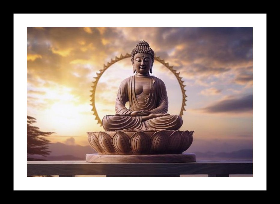Golden Sunset Buddha Mandala: Peaceful Meditation Wall Art, Interior Accents, Framing Solutions, Residential/Commercial Decor, Premium Gifts | Size: 8 x 12 inches