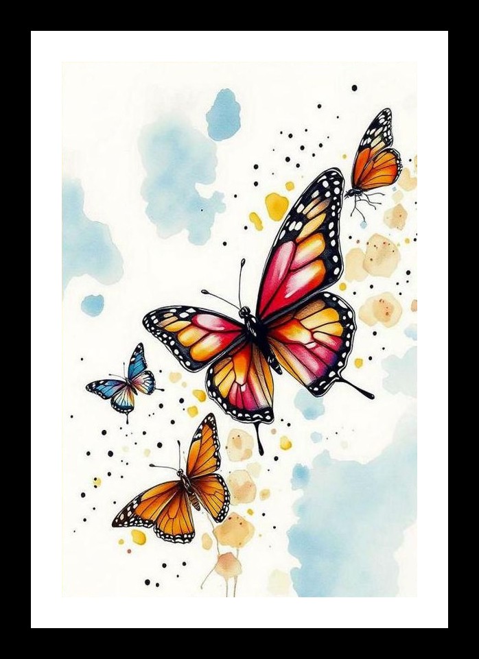 Watercolor Butterflies in Flight Portrait - Vibrant & Delicate Wall Art, Interior Accents, Framing Solutions, Residential/Commercial Decor, Premium Gifts | Size: 8 x 12 inches