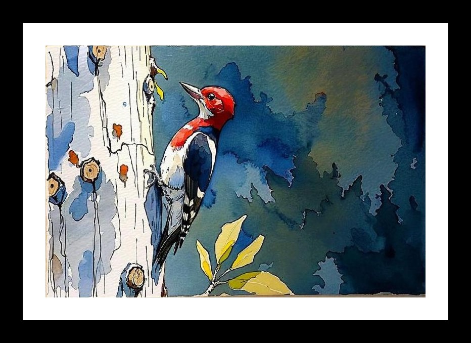 Red-Headed Woodpecker Watercolor Portrait Wall Art, Interior Accents, Framing Solutions, Residential/Commercial Decor, Premium Gifts | Size: 8 x 12 inches