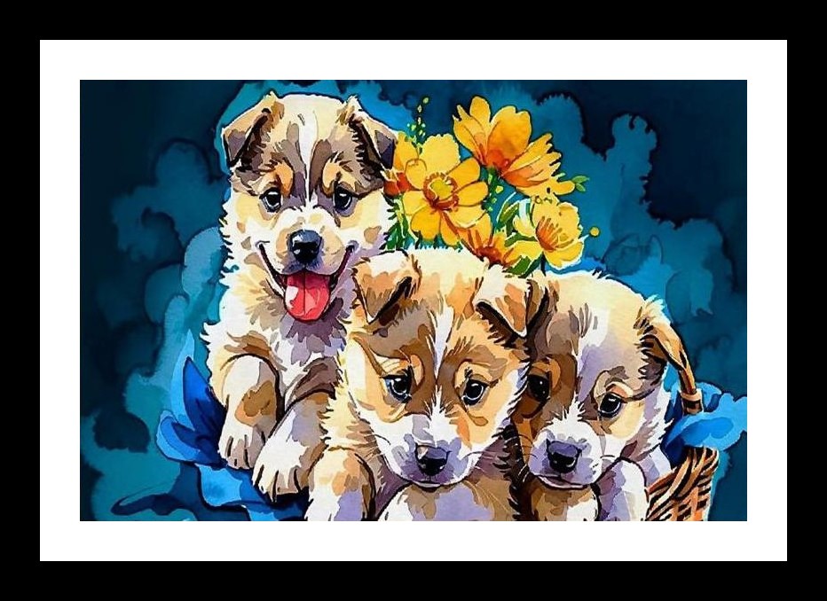 Puppy Love Portrait: Wildflower Basket Delight. Wall Art, Interior Accents, Framing Solutions, Residential/Commercial Decor, Premium Gifts | Size: 8 x 12 inches