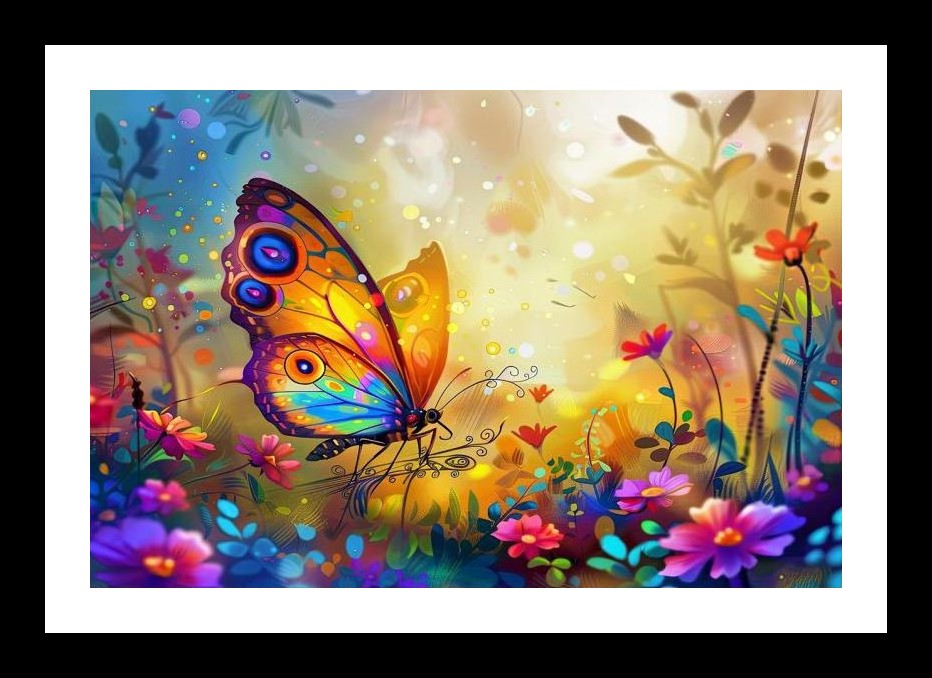 Rainbow Butterfly Fantasy: Floral Portrait Wall Art, Interior Accents, Framing Solutions, Residential/Commercial Decor, Premium Gifts | Size: 8 x 12 inches