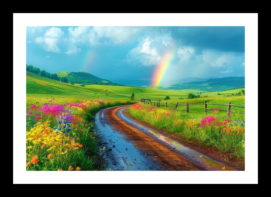 Rainbow Road: Wildflower Country Scene - Wall Art, Interior Accents, Framing Solutions, Residential/Commercial Decor, Premium Gifts | Size: 8 x 12 inches