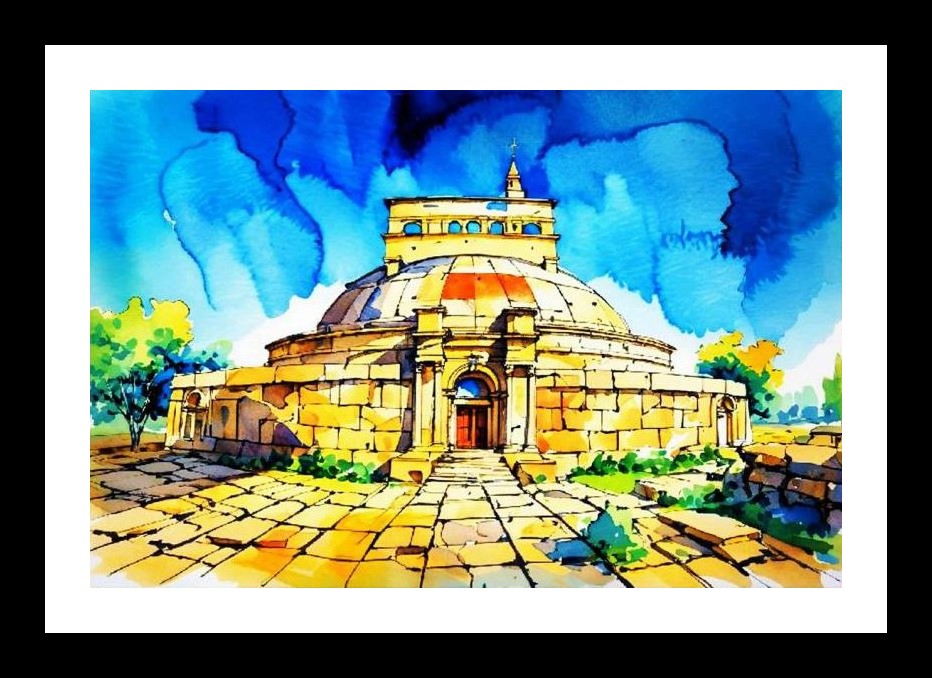 Ancient Dome Watercolor Art - Dramatic Sky View Wall Art, Interior Accents, Framing Solutions, Residential/Commercial Decor, Premium Gifts | Size: 8 x 12 inches