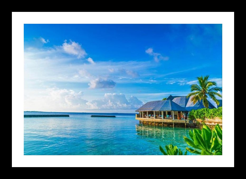 Tropical Paradise Restaurant Overwater Ocean View Wall Art, Interior Accents, Framing Solutions, Residential/Commercial Decor, Premium Gifts | Size: 8 x 12 inches