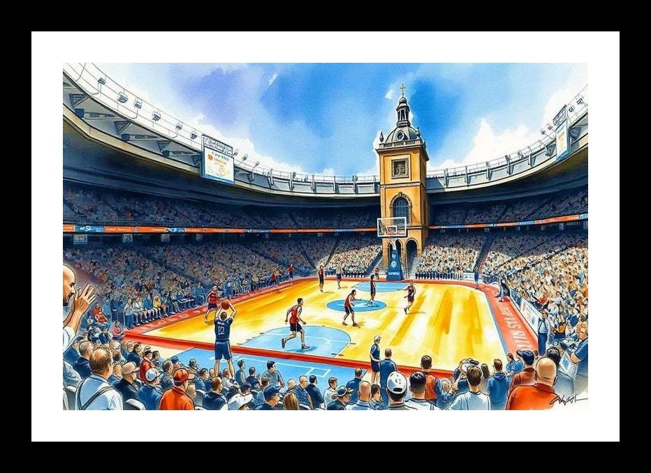 Basketball Arena Thrill: Vibrant Portrait Wall Art, Interior Accents, Framing Solutions, Residential/Commercial Decor, Premium Gifts | Size: 8 x 12 inches