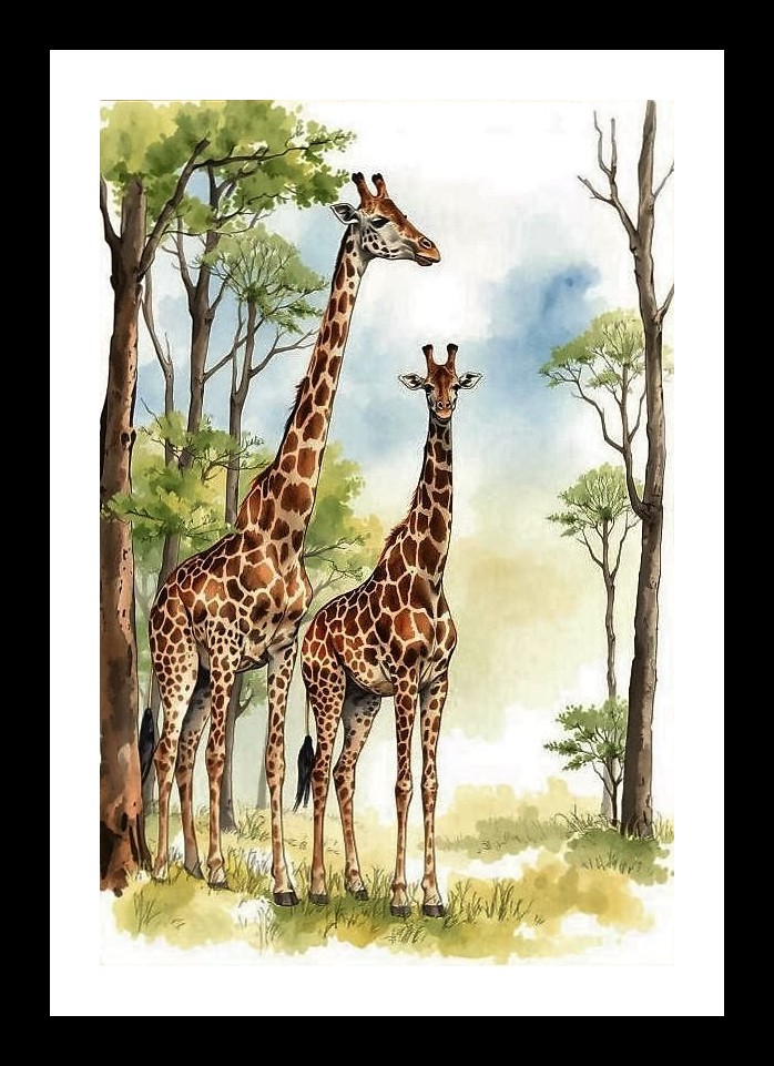 Giraffe Watercolor Portrait: Serene Forest Scene Wall Art, Interior Accents, Framing Solutions, Residential/Commercial Decor, Premium Gifts | Size: 8 x 12 inches