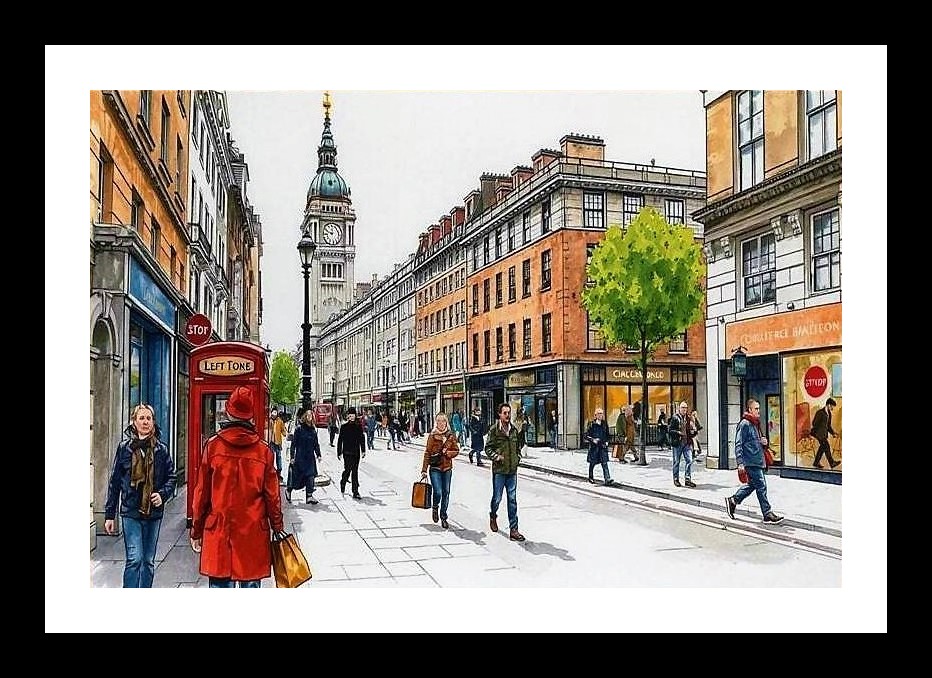 London Street Scene Portrait - Red Phone Box & Clock Tower. Wall Art, Interior Accents, Framing Solutions, Residential/Commercial Decor, Premium Gifts | Size: 8 x 12 inches