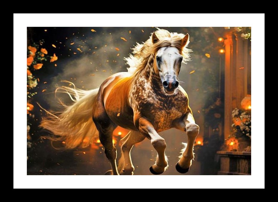 Golden Horse Autumn Leap - Stunning Photo Wall Art, Interior Accents, Framing Solutions, Residential/Commercial Decor, Premium Gifts | Size: 8 x 12 inches