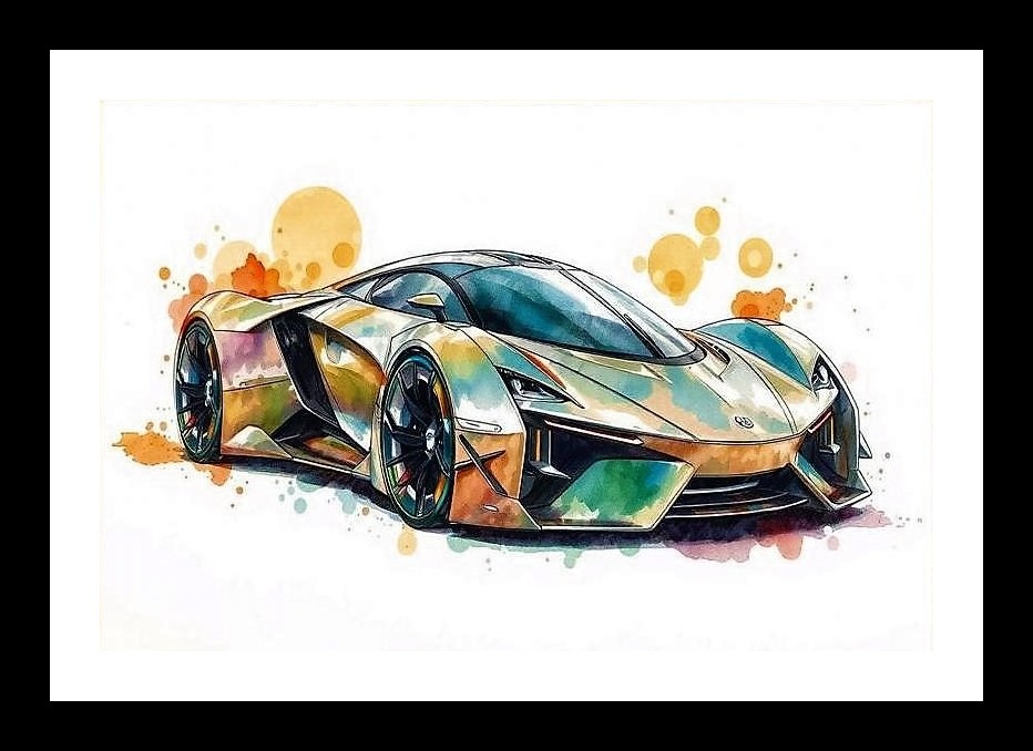Futuristic Car Watercolor Portrait - Art for Car Lovers. Wall Art, Interior Accents, Framing Solutions, Residential/Commercial Decor, Premium Gifts | Size: 8 x 12 inches