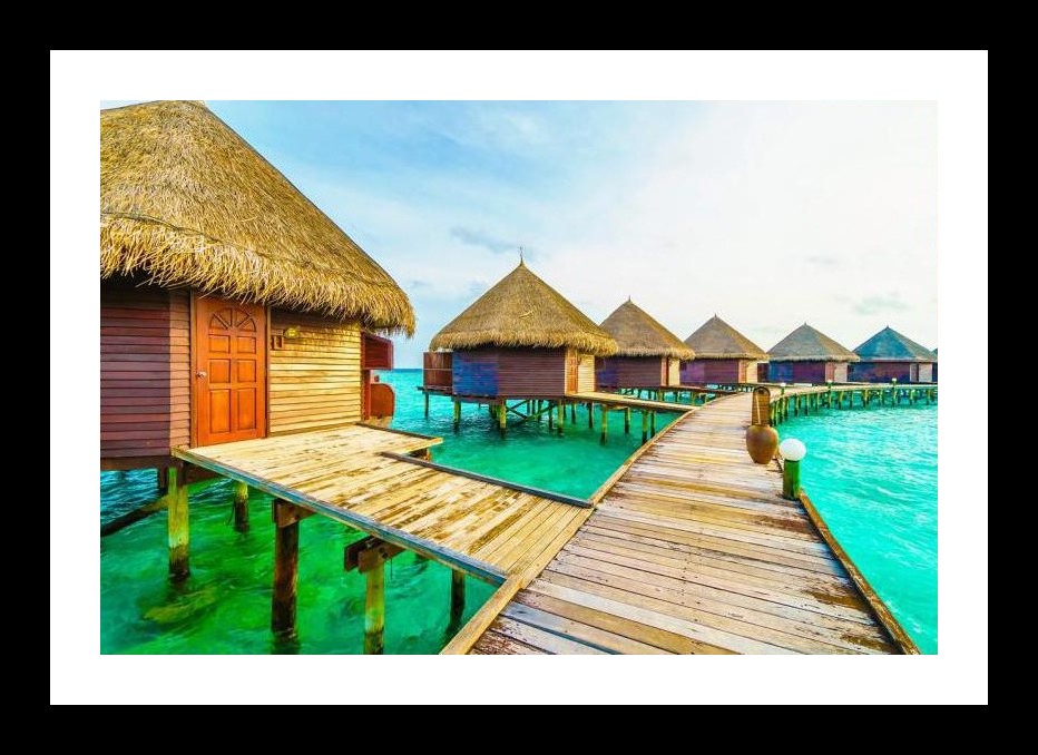 Overwater Bungalow Paradise: Tranquil Tropical Escape. Wall Art, Interior Accents, Framing Solutions, Residential/Commercial Decor, Premium Gifts | Size: 8 x 12 inches