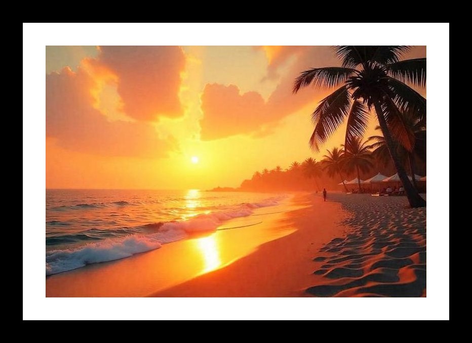 Golden Hour Beach Bliss: Tropical Paradise Captured. Wall Art, Interior Accents, Framing Solutions, Residential/Commercial Decor, Premium Gifts | Size: 8 x 12 inches