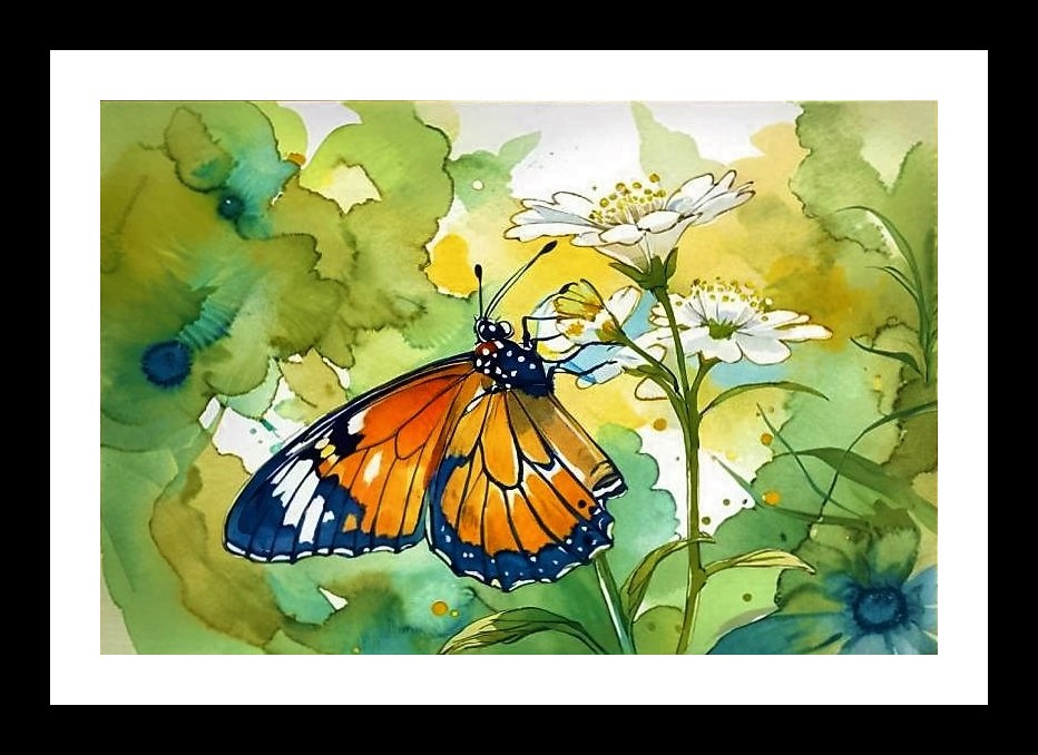 Watercolor Butterfly & Flowers Portrait - Elegant Wall Art Photo Frame With Photo, Wall Hanging Art, Wall Decor, Home Decor, Picture Frame | Size: 8 x 12 inches