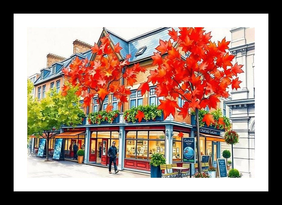 Autumn in Europe: Quaint Street Portrait. Wall Art, Interior Accents, Framing Solutions, Residential/Commercial Decor, Premium Gifts | Size: 8 x 12 inches