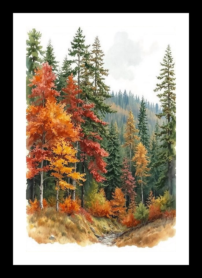 Captivating Watercolor Portrait: Vibrant Forest Landscape with Majestic Mountains, Photo Frame With Photo, Wall Hanging Art, Wall Decor, Home Decor, Picture Frame | Size: 8 x 12 inches