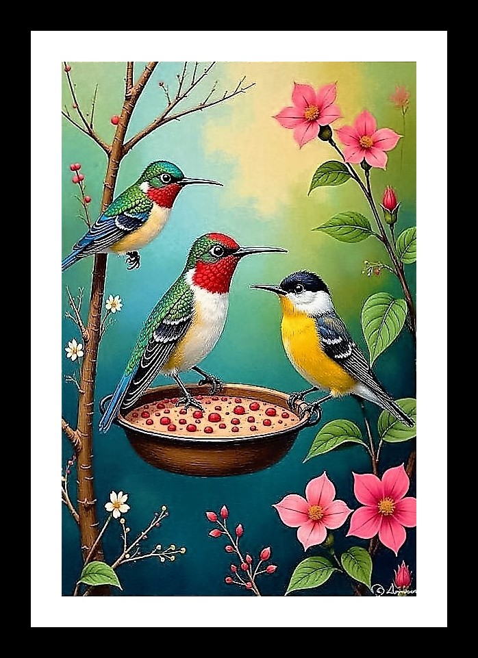 Vibrant Birds & Blooms Portrait - A Burst of Color! Photo Frame With Photo, Wall Hanging Art, Wall Decor, Home Decor, Picture Frame | Size: 8 x 12 inches