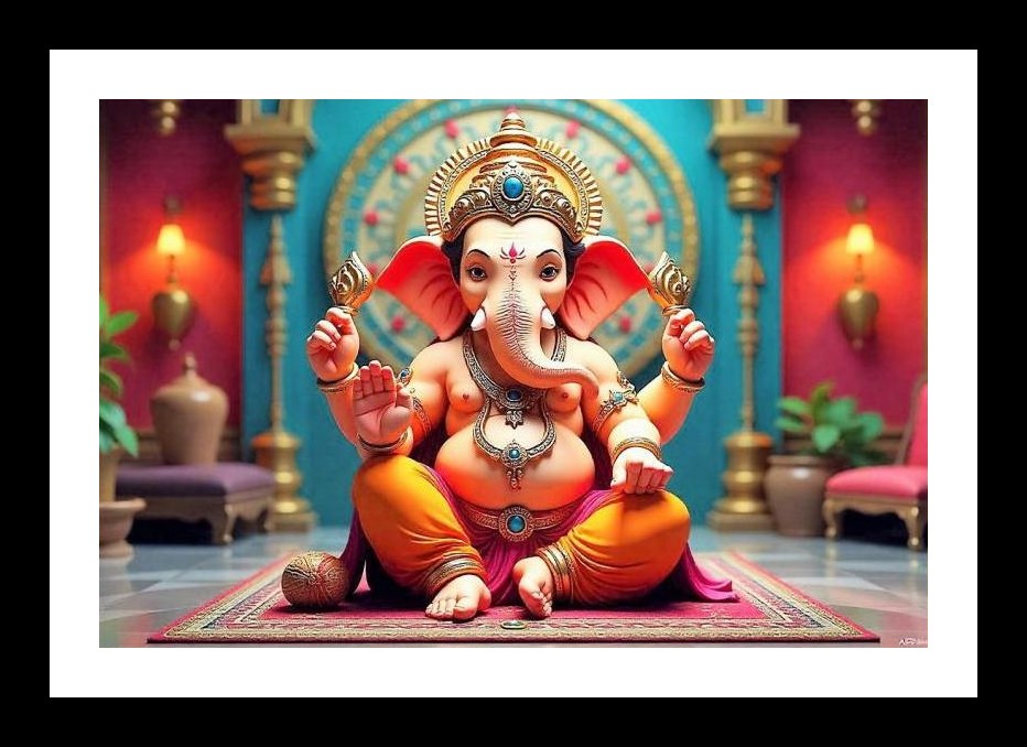 Majestic Ganesha Statue: Vibrant Colors, Serene Beauty Wall Art, Interior Accents, Framing Solutions, Residential/Commercial Decor, Premium Gifts | Size: 8 x 12 inches