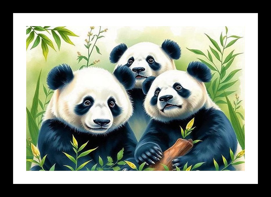 Pandas in Paradise: Bamboo Bliss Portrait Wall Art, Interior Accents, Framing Solutions, Residential/Commercial Decor, Premium Gifts | Size: 8 x 12 inches