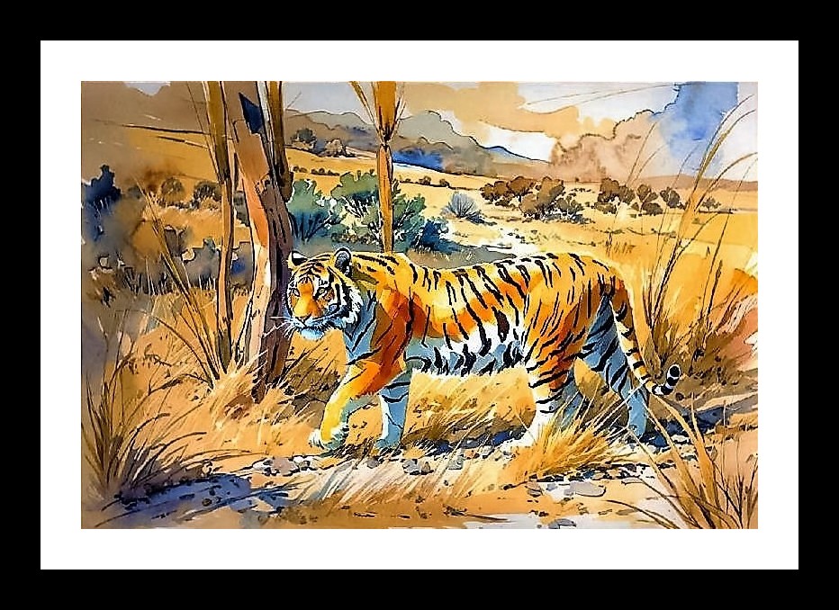 Watercolor Tiger Portrait - Majestic Feline Art. Photo Frame With Photo, Wall Hanging Art, Wall Decor, Home Decor, Picture Frame | Size: 8 x 12 inches