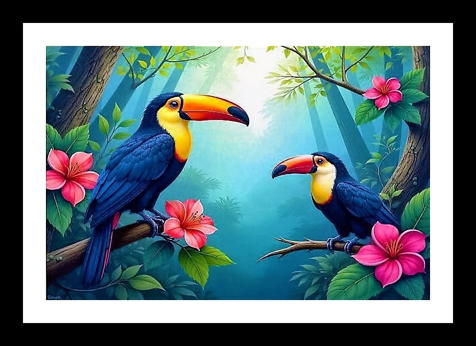 Toco Toucan Jungle Portrait - Vivid Tropical Bird Art Wall Art, Interior Accents, Framing Solutions, Residential/Commercial Decor, Premium Gifts | Size: 8 x 12 inches