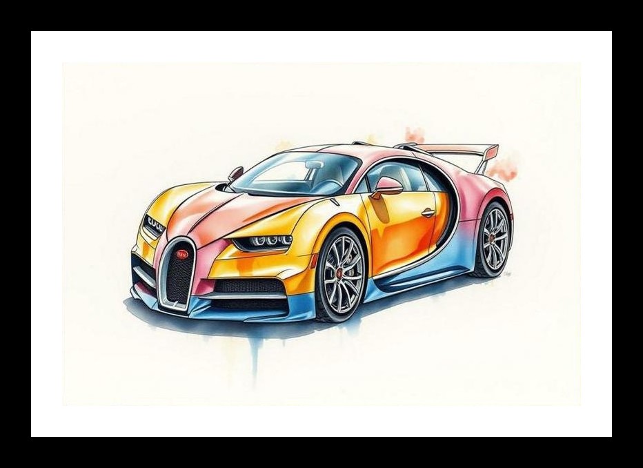 Bugatti Chiron Watercolor Art: Vibrant Speed & Style. Wall Art, Interior Accents, Framing Solutions, Residential/Commercial Decor, Premium Gifts | Size: 8 x 12 inches