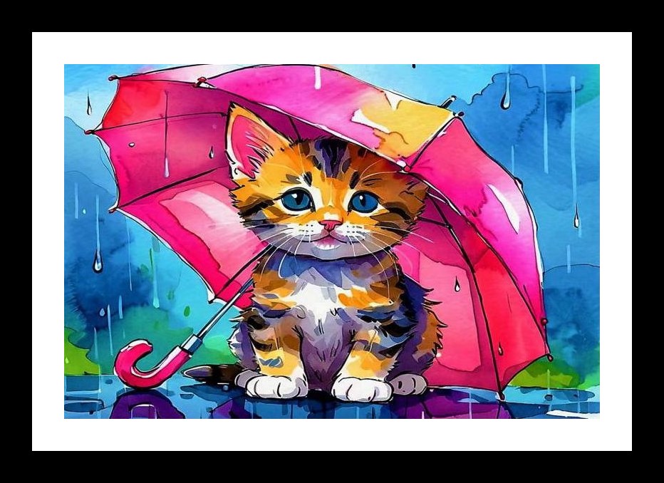 Kitten's Rainy Day Dream: A Whimsical Portrait. Wall Art, Interior Accents, Framing Solutions, Residential/Commercial Decor, Premium Gifts | Size: 8 x 12 inches
