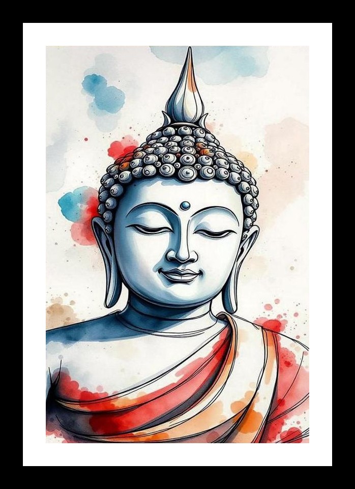 Serene Buddha Watercolor Portrait - Peaceful Radiance. Wall Art, Interior Accents, Framing Solutions, Residential/Commercial Decor, Premium Gifts | Size: 8 x 12 inches