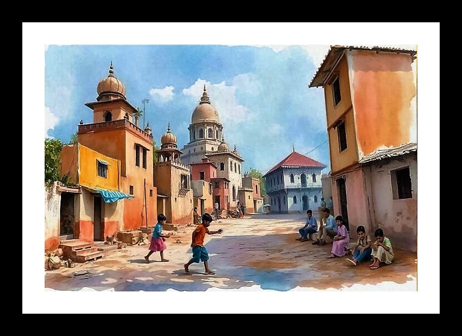 Indian Street Play: Sun-Kissed Childhood Portrait. Photo Frame With Photo, Wall Hanging Art, Wall Decor, Home Decor, Picture Frame | Size: 8 x 12 inches