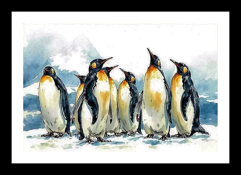 Penguin Watercolor Portrait: Arctic Beauty in a Frame Photo Frame With Photo, Wall Hanging Art, Wall Decor, Home Decor, Picture Frame | Size: 8 x 12 inches