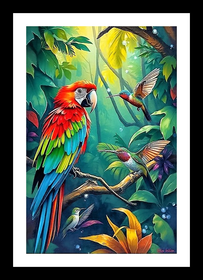 Vibrant Parrot Jungle Portrait: Serene Beauty Photo Frame With Photo, Wall Hanging Art, Wall Decor, Home Decor, Picture Frame | Size: 8 x 12 inches