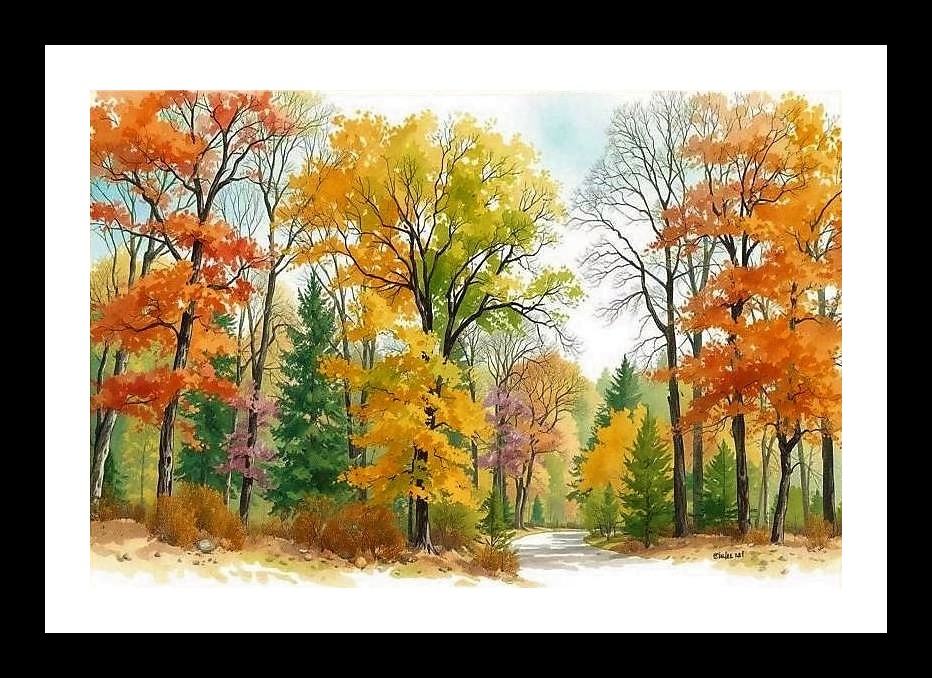 Autumn Watercolor Trees Portrait - Wall Art, Interior Accents, Framing Solutions, Residential/Commercial Decor, Premium Gifts | Size: 8 x 12 inches
