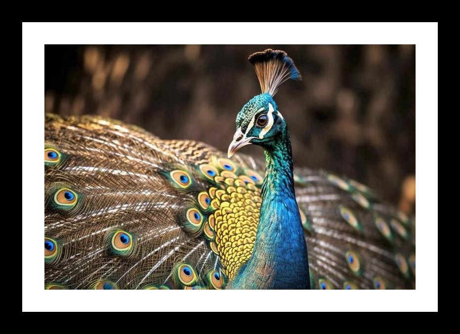 Iridescent Peacock Display: Stunning Feathered Majesty. Wall Art, Interior Accents, Framing Solutions, Residential/Commercial Decor, Premium Gifts | Size: 8 x 12 inches