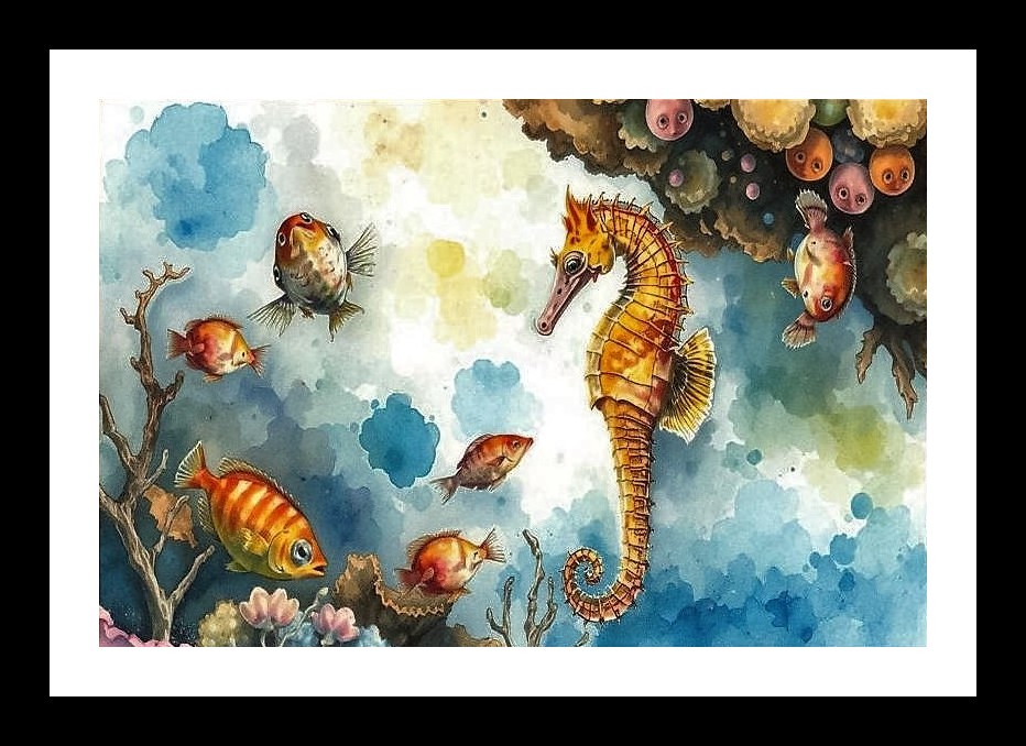 Seahorse Watercolor Portrait - Serene Ocean Art, Photo Frame With Photo, Wall Hanging Art, Wall Decor, Home Decor, Picture Frame | Size: 8 x 12 inches