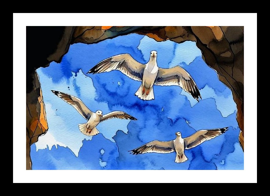 Seagull Trio: Azure Sky, Coastal View. Wall Art, Interior Accents, Framing Solutions, Residential/Commercial Decor, Premium Gifts | Size: 8 x 12 inches