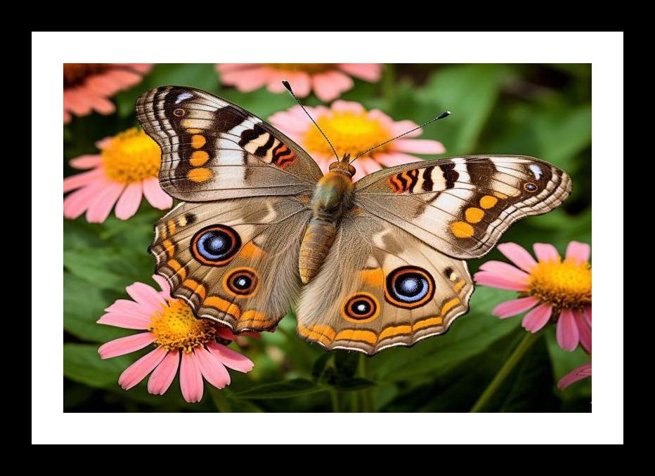 Butterfly on Pink Flowers: Nature's Artistry. Wall Art, Interior Accents, Framing Solutions, Residential/Commercial Decor, Premium Gifts | Size: 8 x 12 inches