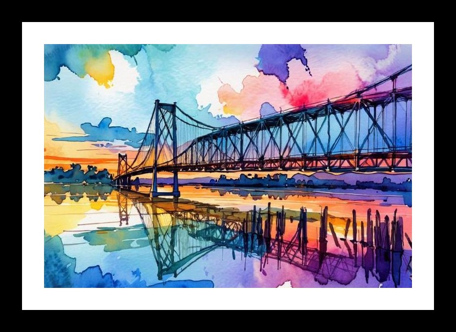 Sunset Bridge Reflection: Stunning Portrait. Wall Art, Interior Accents, Framing Solutions, Residential/Commercial Decor, Premium Gifts | Size: 8 x 12 inches