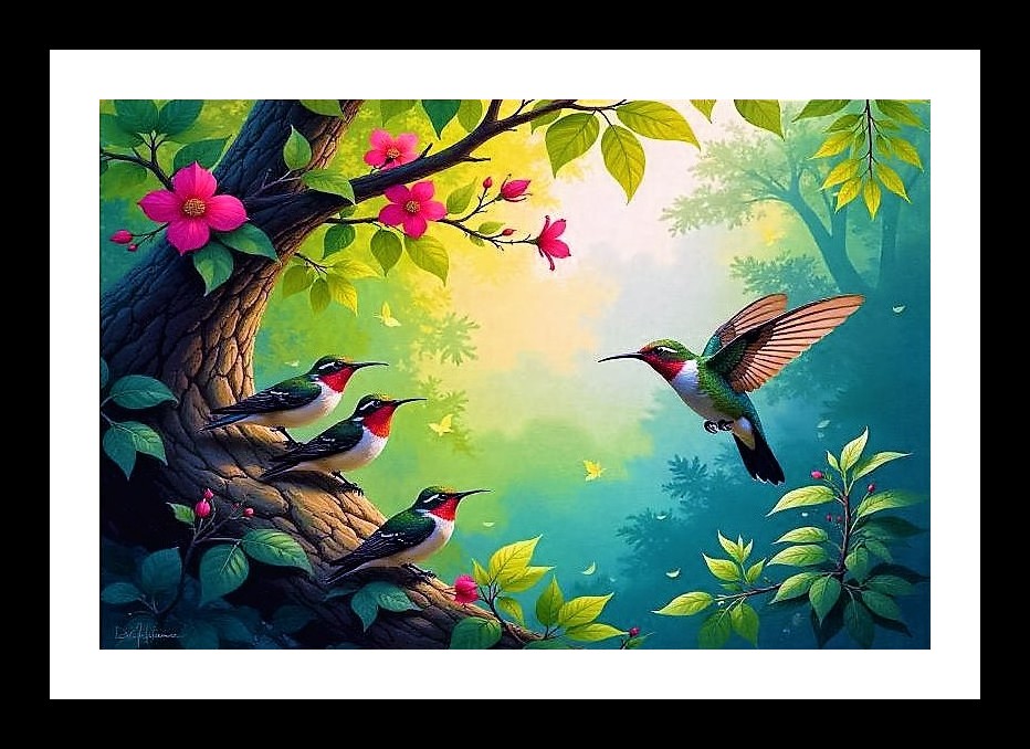 Jungle Jewel: Hummingbird Haven Portrait Wall Art, Interior Accents, Framing Solutions, Residential/Commercial Decor, Premium Gifts | Size: 8 x 12 inches