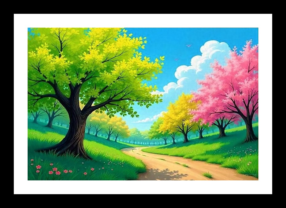 Seasonal Path: Nature's Symphony in Bloom Wall Art, Interior Accents, Framing Solutions, Residential/Commercial Decor, Premium Gifts | Size: 8 x 12 inches