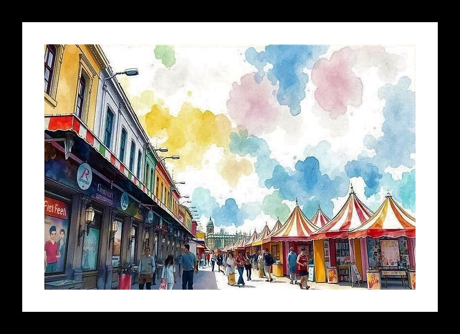 Vibrant Urban Marketplace Captured in Tranquil Hues, Photo Frame With Photo, Wall Hanging Art, Wall Decor, Home Decor, Picture Frame | Size: 8 x 12 inches