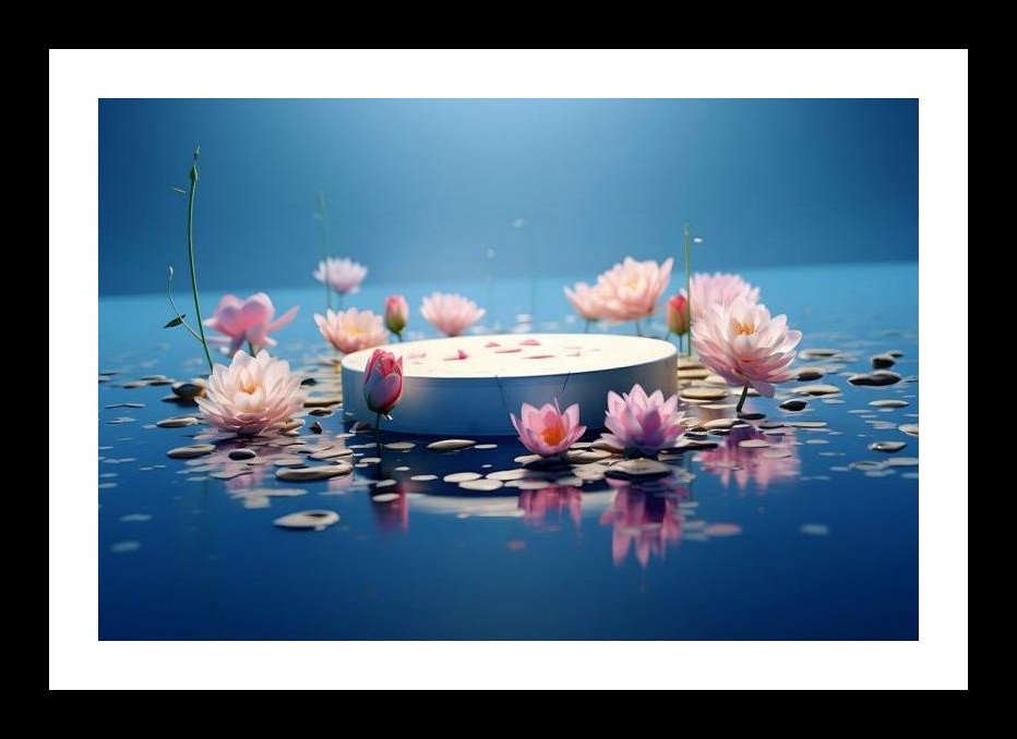 Lotus Serenity: Floating Bloom on Azure Pond Wall Art, Interior Accents, Framing Solutions, Residential/Commercial Decor, Premium Gifts | Size: 8 x 12 inches