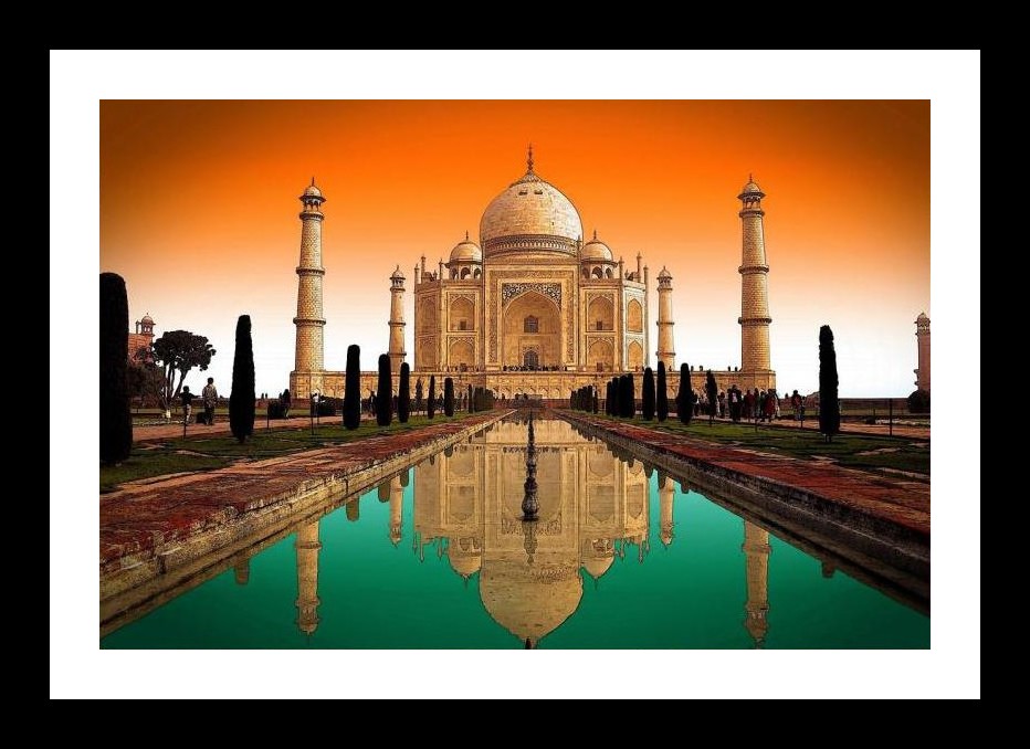 Taj Mahal Sunset Reflection: Exquisite Portrait. Wall Art, Interior Accents, Framing Solutions, Residential/Commercial Decor, Premium Gifts | Size: 8 x 12 inches